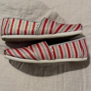 Toms Red and White Striped Flats